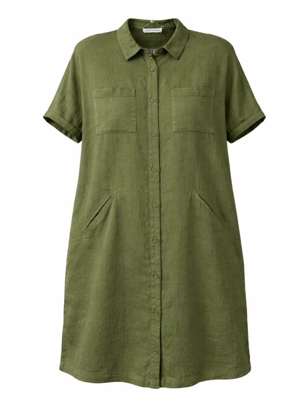 Harris Wilson green linen shirt dress L short sleeve summer Minimalist Casual